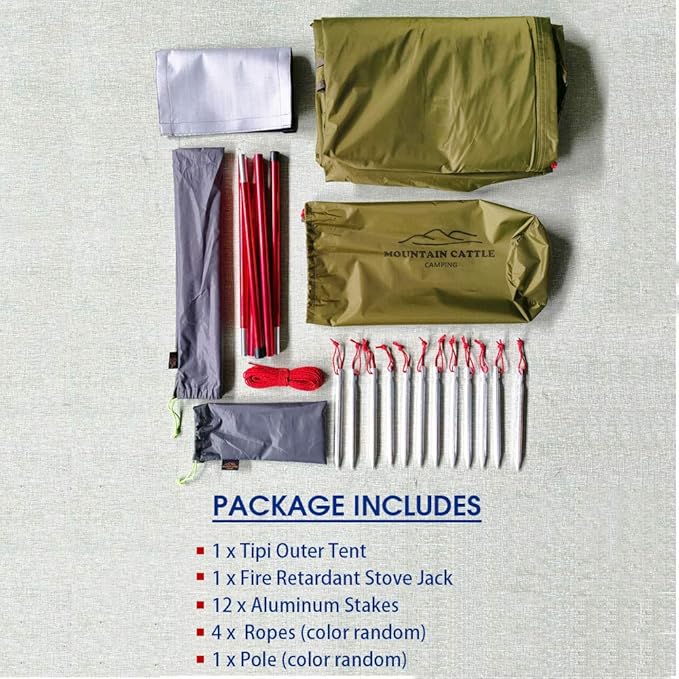 4 Persons 5lb Lightweight Tipi Hot Tents with Stove Jack, 7'3" Standing Room, Teepee Tent for Hunting Family Team Backpacking Camping Hiking