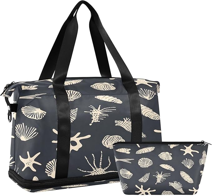 Black Ocean Color Art Travel Duffel Bag Waterproof Gym Sport Tote Bag Carry On Weekender Bag with Compartment