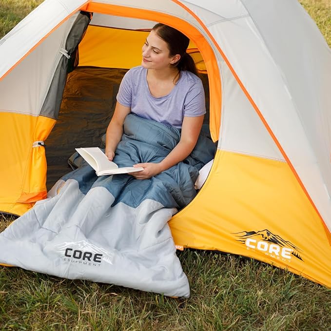 CORE Sleeping Bags for Adults | Lightweight & Compact | Perfect for Indoor or Outdoor Use, Camping, Backpacking, Hiking, & Sleepovers | Ideal for Warm & Cooler 3 Season Weather