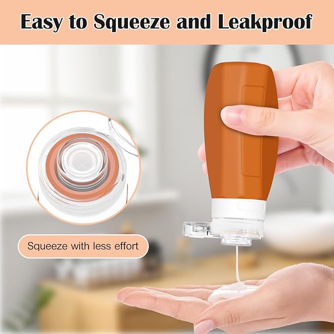 Redfly 17PCS Travel Bottles for Toiletries, TSA Approved Travel Size Containers, Leak Proof Travel Containers for Toiletries, Silicone Travel Kit for Shampoo, Conditioner, Lotion & Creams Apricot