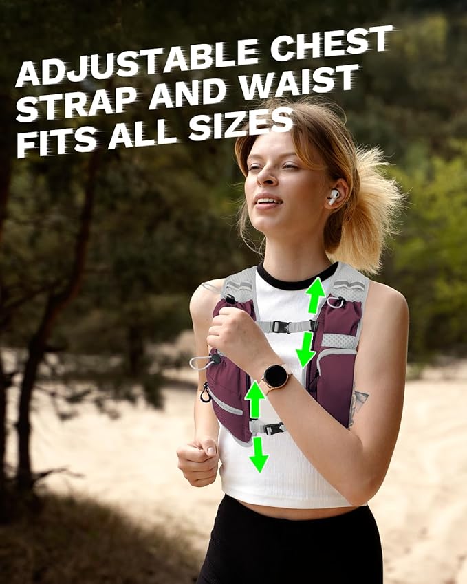 Running Vest for Women and Men, Hydration Backpack for Runners, Trail, Hiking, Biking and Walking, with Front Phone Holder, Adjustable Chest and Waist Strap