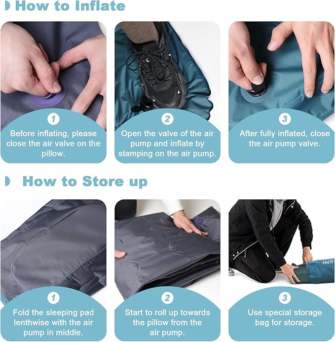 Sleeping Pad for Camping with Built-in Foot Pump(Upgrade),Ultralight Inflatable Camping Sleeping Pads, Durable Waterproof Camping Pad, Portable Compact Sleeping Pad (Nylon)