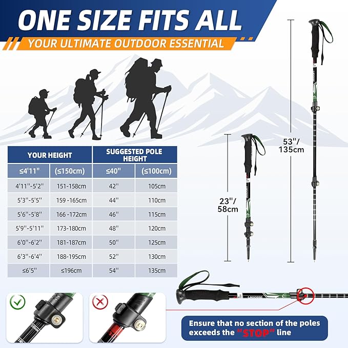 Lightweight Collapsible Trekking Poles for Hiking – 2 Pack Adjustable Hiking Poles, Aluminum Walking Sticks for Skiing, Nordic Walking, Retractable Walking Sticks for Seniors, Women, Men