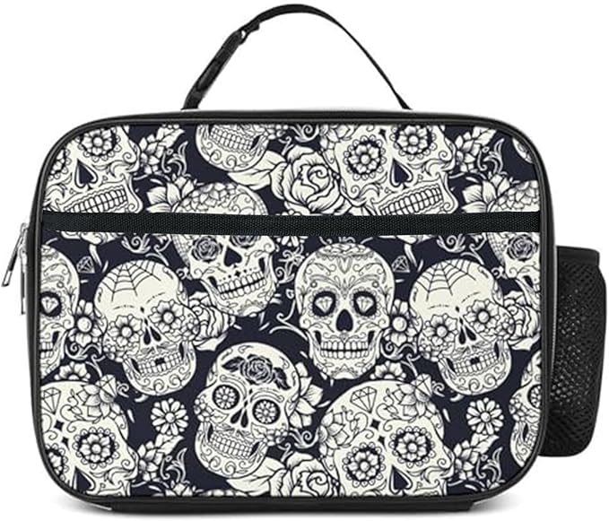 Skull Lunch Bag Insulated Reusable Lunch Box Kids Girls Boys Cooler Thermal Tote Bag For Men Women School Work Picnic