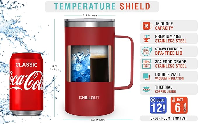 CHILLOUT LIFE Stainless Steel 20 oz Vacuum Insulated Coffee Mug with Handle and Lid, Large Thermal Camping Coffee Mug Cup with Durable Sliding Lid for Men & Women, Keeps your Beverages Hot/Cold