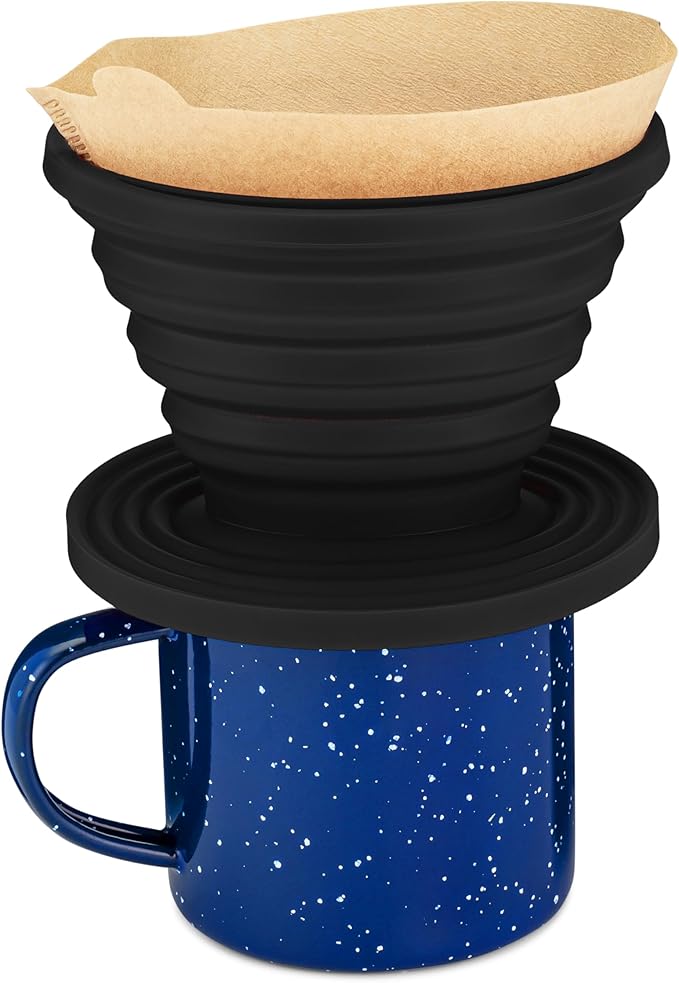 COLETTI Sierra Pour Over Coffee Dripper — Collapsible Pour Over Coffee Dripper — Includes Pack of Paper Filters [Black, Pack of 1]