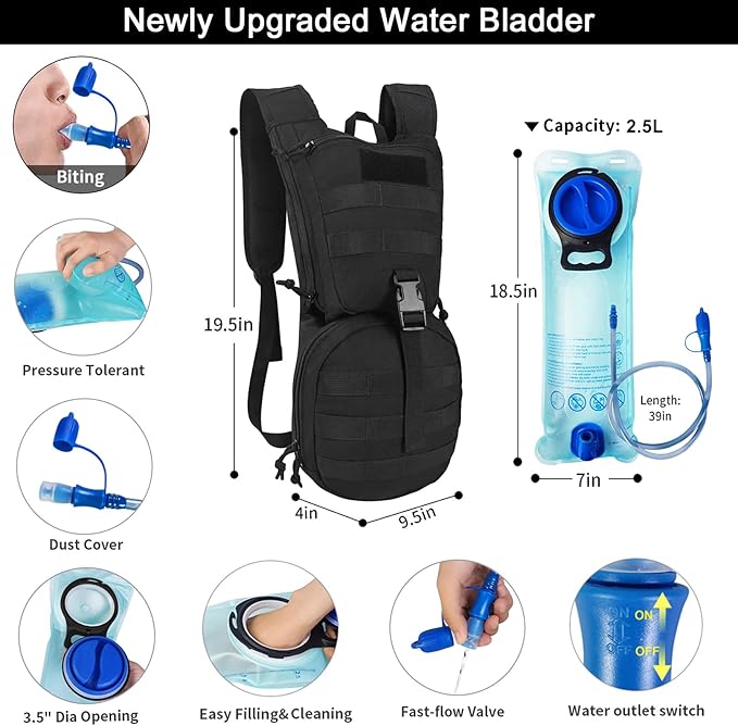 Tactical Molle Hydration Backpack Pack, Military Insulated Water Backpack with 3L Water Bladder for Hiking Running Biking Cycling
