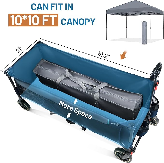 TIMBER RIDGE 51.2'' Extended Collapsible Wagon Cart with Brakes and Cargo Net, 350LBS Heavy Duty Foldable Utility Wagon with Adjustable Handle, 400L Capacity Portable Cart for Camping Sports Shopping