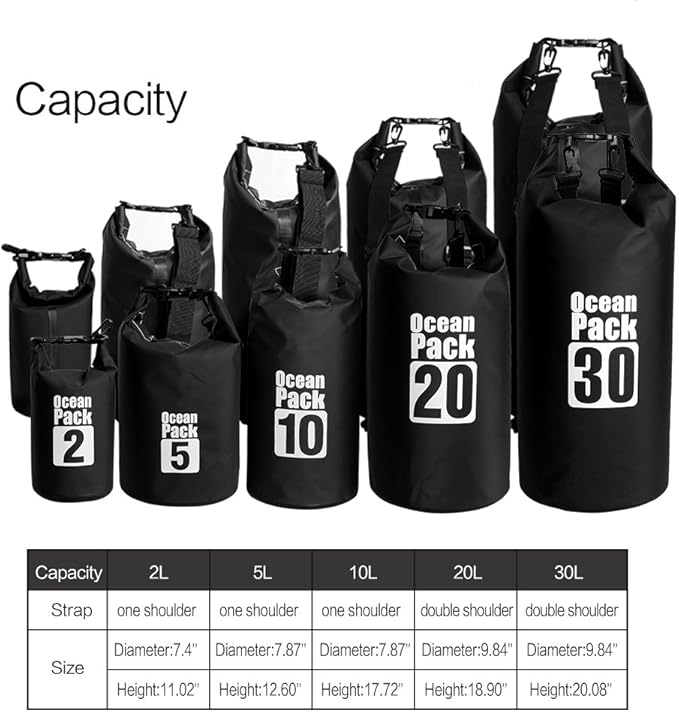Dry Sack/Floating Waterproof Bag 2L/5L/10L/20L/30L for Boating, Kayaking, Hiking, Snowboarding, Camping, Rafting, Fishing and Backpacking