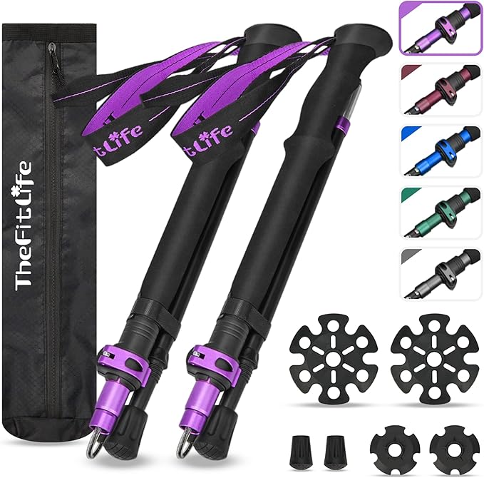 TheFitLife Collapsible Trekking Poles for Hiking – Lightweight Folding Walking Sticks for Men and Women with Extra-Long Foam Handle and Metal Flip Lock