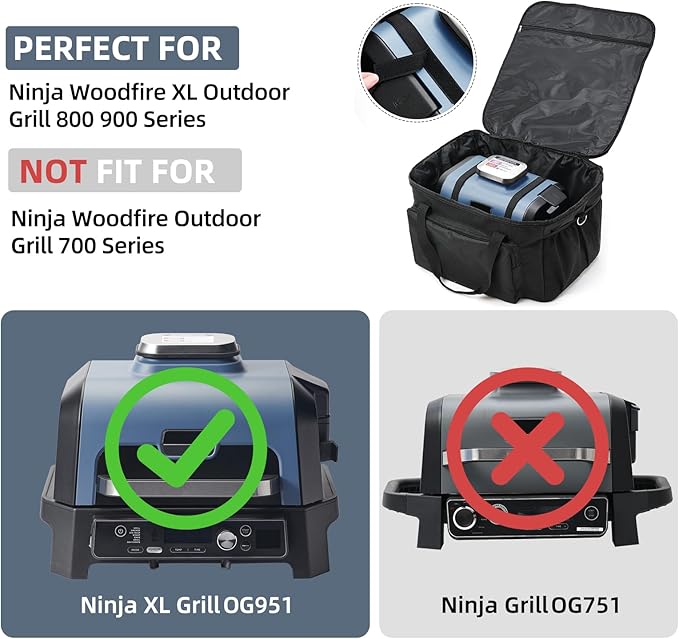 Carry Bag for Ninja Woodfire Pro XL Outdoor Grill, Accessories for Ninja Wood Fire Smoker Grill OG900/800 Series, Padded Carrying Case with Muti-Pockets and Shoulder Straps, Water-Resistant (Bag Only)