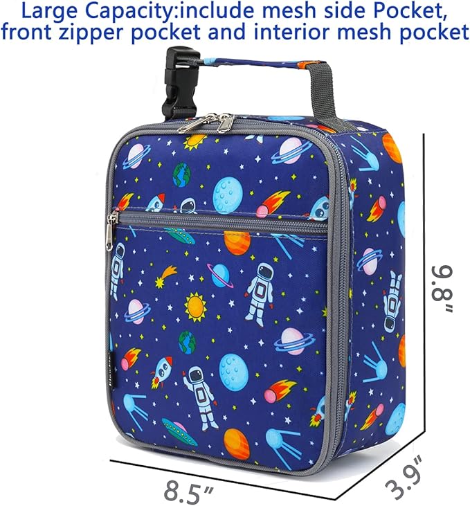FlowFly Kids Lunch box Insulated Soft Bag Mini Cooler Back to School Thermal Meal Tote Kit for Girls, Boys, Astronaut