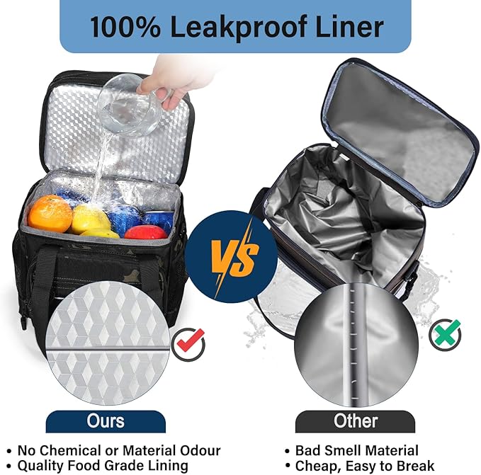 Lunch Box Cooler Bag - Insulated Tactical Lunchbox for Men - Large Lunch Pail Kit for Adults Work Outdoor Shifts Trips Black Camo 25L