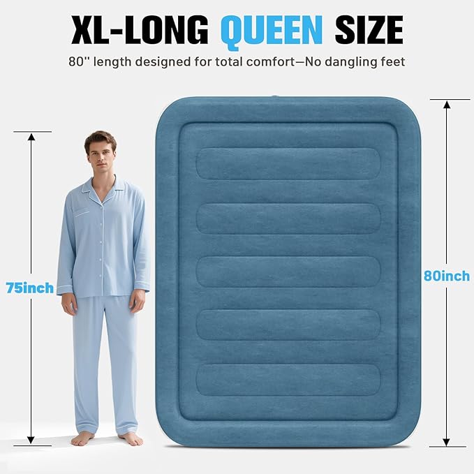 Queen Air Mattress with Built-in Pump,18''Fast & Easy Inflation/Deflation Inflatable Mattress, Foldable Blow Up Mattress with Storage Bag, Inflatable Bed for Home, Camping & Guests