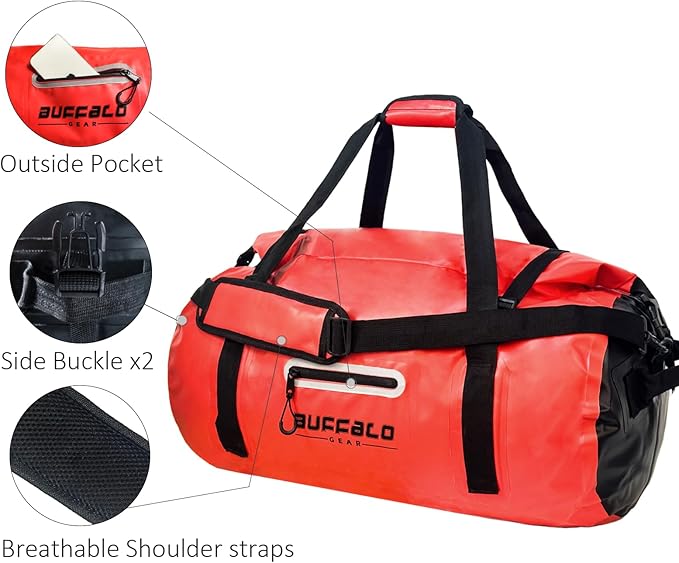 Buffalo Gear Waterproof Duffle Bag 40L 60L 80L Roll-top Dry Bag Heavy Duty Waterproof Duffel Travel Bag for Kayaking Rafting Boating Fishing Camping