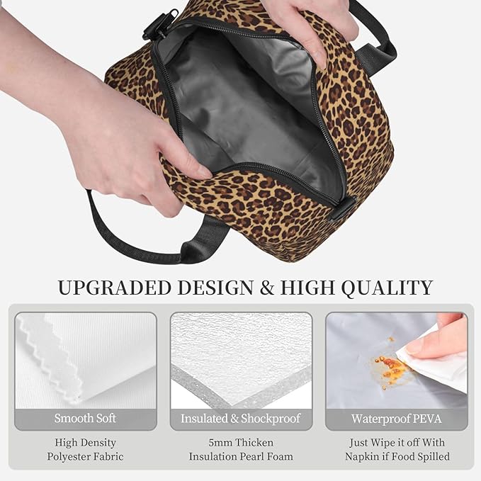 bassyil Leopard Lunch Box Insulated Lunch Bag Reusable Sling Bag With Adjustable Shoulder Strap Cooler Tote Bag For Men Women