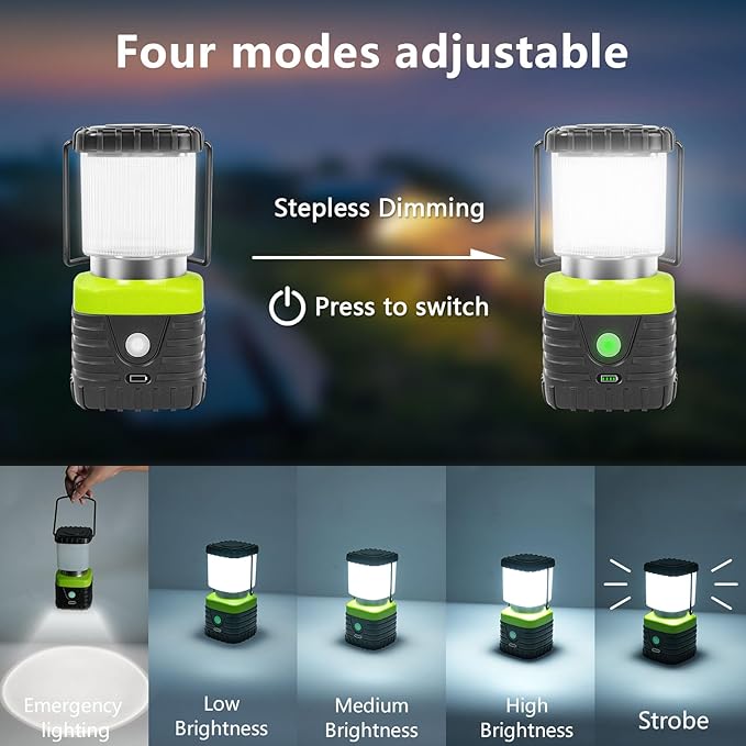 3PCS 6500K White Light LED Camping Lantern Rechargeable 1000LM, 4500mAh Power Bank, Flashlight for Hurricane Emergency, Hiking, IP44 Waterproof Lantern(Black)