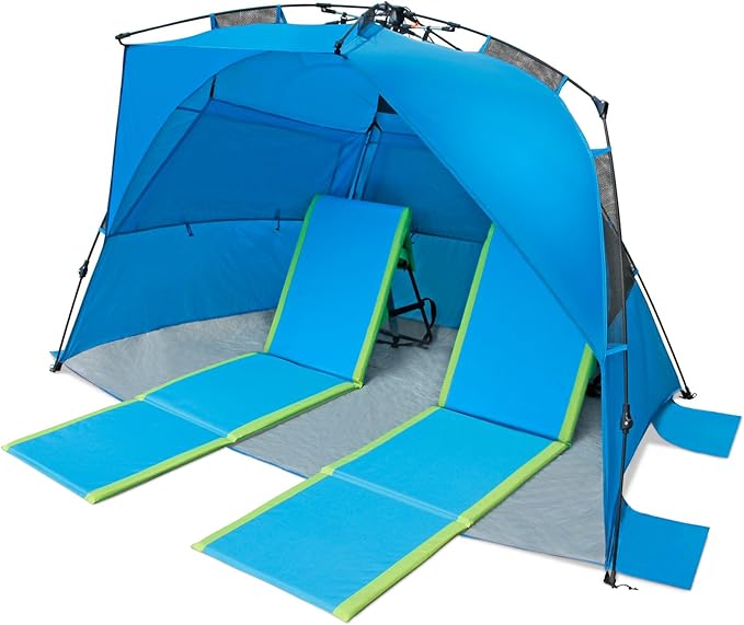 Pacific Breeze Easy Setup Beach Tent, SPF 50+ Pop Up Beach Tent Provides shelter from The Sun for 4+ People