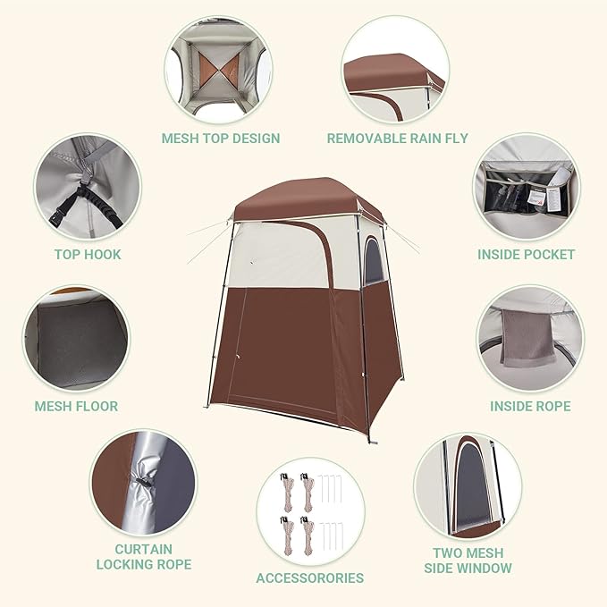 KingCamp Shower Tent, Large Portable 1/2 Room Dressing, Toilet and Changing Tents with Shower Bag & Floor for Camping & Travel