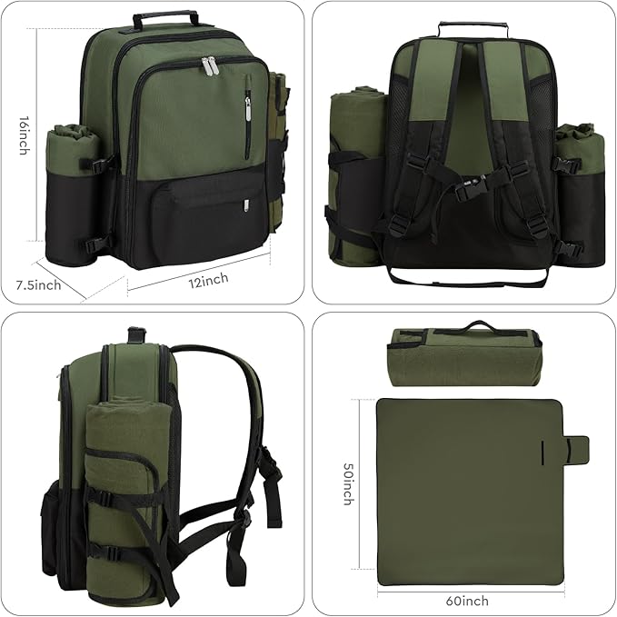 Couple Gifts 24L Picnic Basket Set, Green Insulated Picnic Backpack for 2, Leak Proof Cooler Camping Gifts, Cool Bridal Shower Gifts Anniversary Engagement Wedding Gifts for Couples, Mr and Mrs Gifts