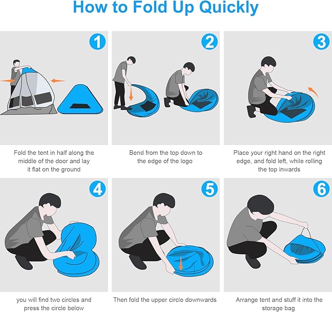 Gorich Easy Pop Up Beach Tent for 3-4 Person, UPF 50+ UV Protection Beach Umbrella Sun Shelter, Portable Lightweight Cool Cabana Shade with Easy Foldable & Instant Setup