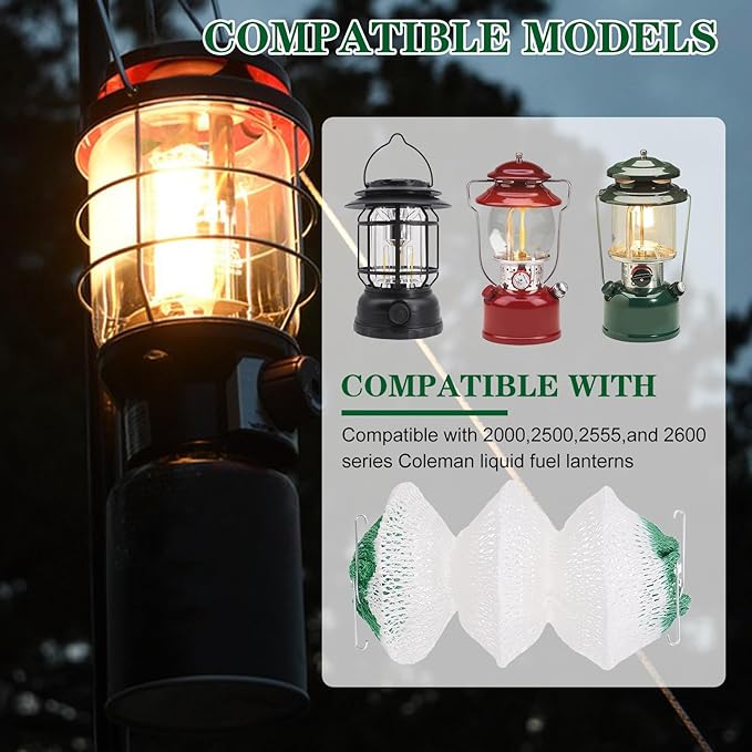 6 Pack Lantern Mantles 3-Layer Propane Gas Lamp Mantles with 2 Install Clip Accordion Shape for Outdoor Camping Lights