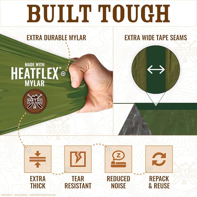 World's Toughest Ultralight Survival Tent • 2 Person Mylar Emergency Shelter Tube Tent + Paracord • Year-Round All Weather Protection for Hiking, Camping, & Outdoor Survival Kits