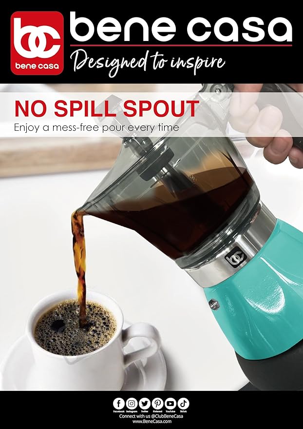 Bene Casa Teal Portable Electric Espresso Maker/Cafetera, 1-3 Cups/Shots (1, TEAL)