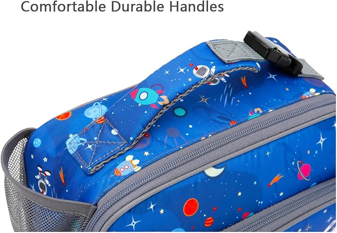 FlowFly Kids Lunch box Insulated Soft Bag Mini Cooler Back to School Thermal Meal Tote Kit for Girls, Boys, Astro&Rocket