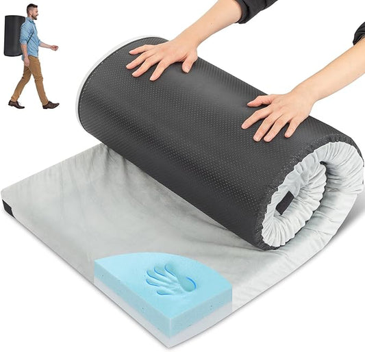 Outvita Sleeping Pad, Portable Camping Mat, CertiPUR-US Memory Foam Camping Mattress, Roll Up Floor Bed for Tent, Cot, Truck, Car, Outdoor Travel w/Portable Bag (3" with Pillow / 2.5" Without Pillow)