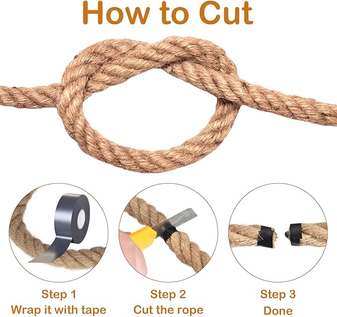 Thick Twisted Manila Ropes 1.5Inch×50ft Natural Jute Rope Heavy Duty Hemp Rope for Swing Bed, Crafts, Railing, Tug of War, Landscaping, Gardening, Bundling, Hammock, Home Decorating