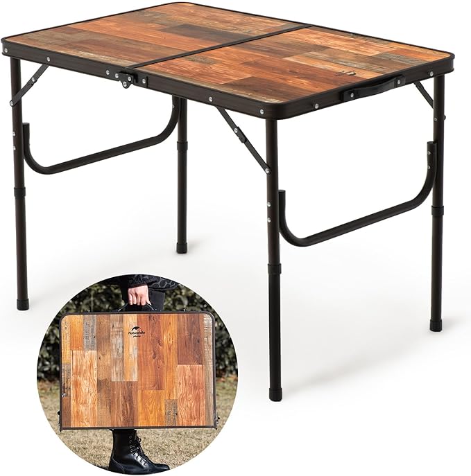 Naturehike Large Camping Folding Table Beach, Portable Camping Side Tables with Adjustable Legs, Tent Table Folding Camp Table with Carry Bag for Outdoor Camping, Cooking, BBQ, Travel - Retro
