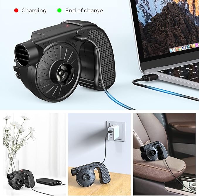 Dr.meter Portable Electric Air Mattress Pump, Rechargeable 4000mAh Battery Air Pump - Quick-Fill Air Inflator Deflator for Outdoor Camping Inflatable Bed Pool Boat Float Raft Swimming Rings Snow Tube