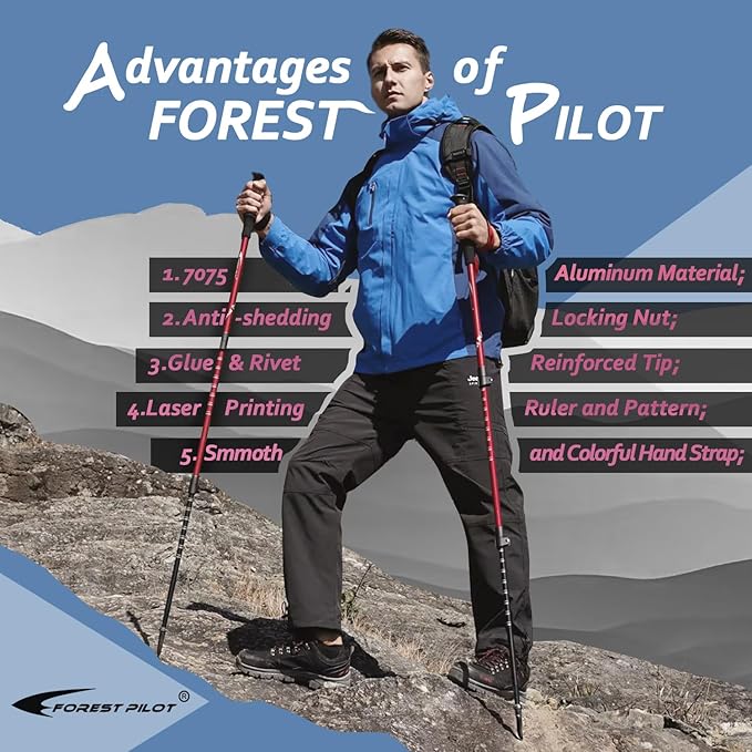 Trekking Poles - Lightweight 7075 Aluminum with Flip Lock & All Terrain Accessories - Pair of 2 Walking Sticks for Hiking with EVA or Beech Wood Grip