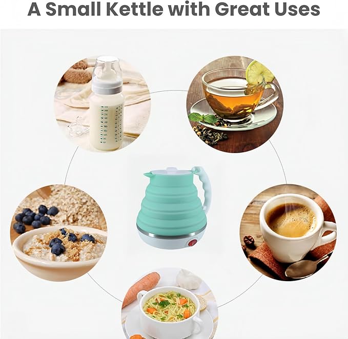 Travel Electric Kettle, Collpasible Portable Electric Kettle, Portable Tea Kettle + Paperless Travel Pour Over Coffee Maker, Collapsible Pour Over Coffee Dripper One Cup (Green)