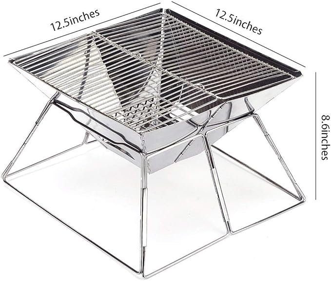 Quick Grill Medium: Original Folding Charcoal BBQ Grill Made from Stainless Steel/Carrying Bag for Backpacking Included /
