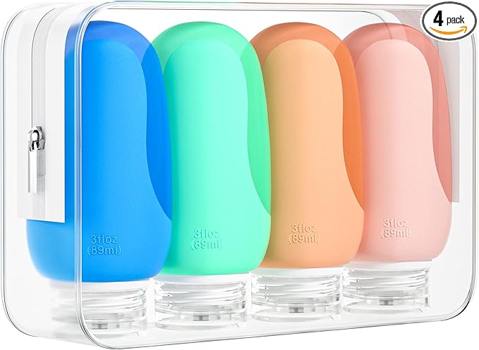 Morfone Travel Bottles Set for Toiletries, Tsa Approved Travel Size Containers BPA Free Leak Proof Refillable Liquid Silicone Squeezable Travel Accessories for Shampoo Conditioner Lotion (4Pack 3oz)