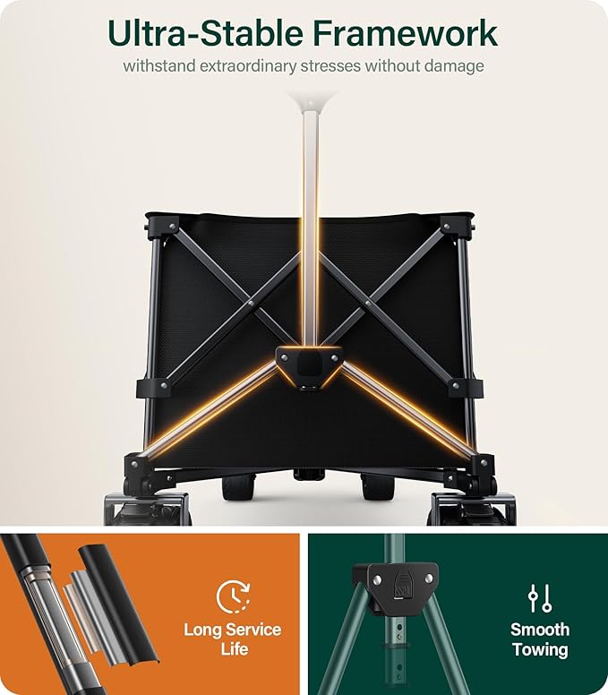 440Lbs Collapsible Wagon Cart,Beach Wagon with Big Wheels,Utility Wagons with Weight Capacity,Heavy Duty with Excellent Steering,Ideal for Camping,Gargen,Transport,Outdoor Sports