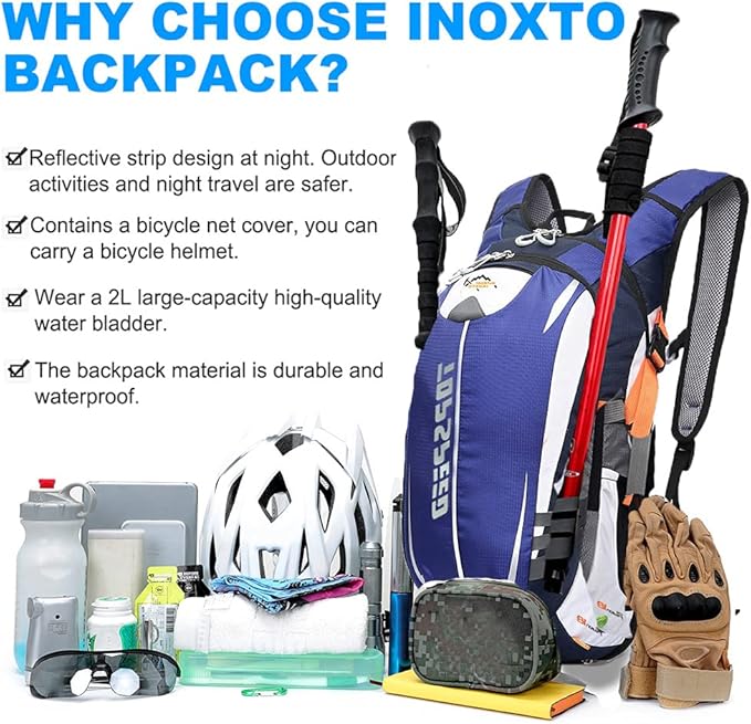INOXTO Hydration Pack Backpack，18L Hydration Pack Lightweight Water Backpack with 2L Water Bladder Bag Daypack for Hiking Running Cycling Camping Hunting for Women Men