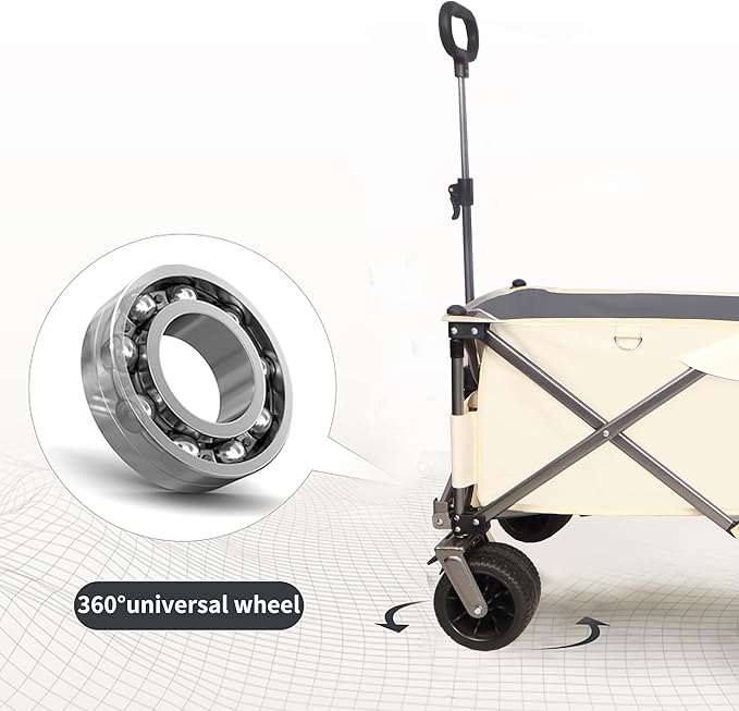 Collapsible Folding Wagon with Big Wheels,Heavy Duty Utility Beach Buggy Cart w/Adjustable Handle and Drink Holder,for Sand,Shopping,Camping,Garden,Outdoor,44.9",White