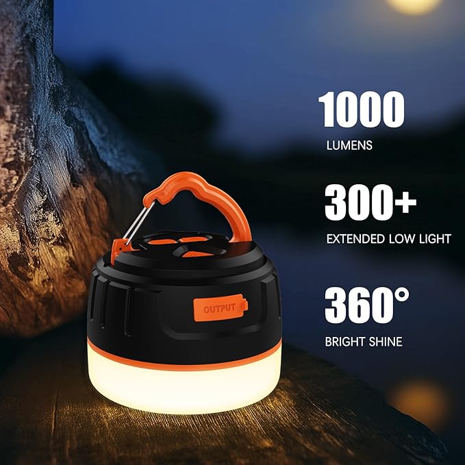Rechargeable LED Camping Lantern 1000LM, 300H Runtime, 6400mAh, IPX5 Waterproof Tent Light for Camping, Hiking, Power Outages, Home, Emergency Use - Wireless Remote Edition,Orange