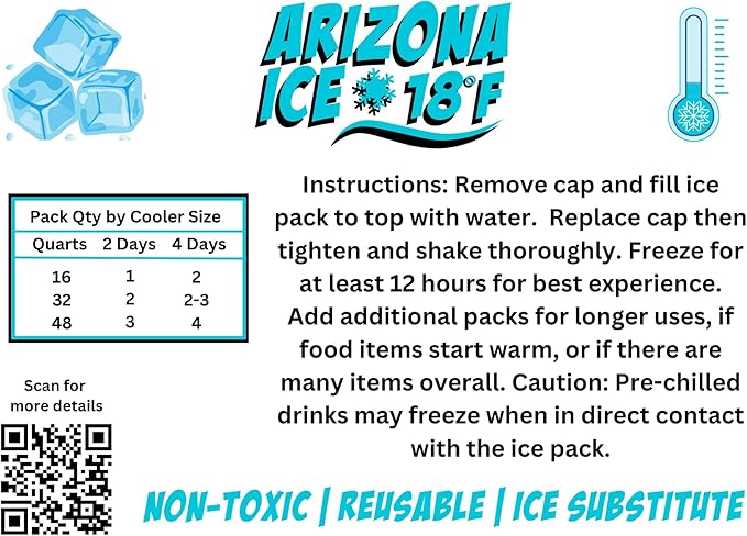 Arizona Ice Industrial Ice Packs | Replaces 10lbs of Ice |18°F (-8°C) | Deepest Grooves | May Freeze Drinks | USA Company | 12" x 8.5" | Two Pack