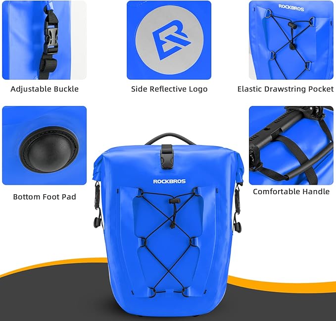 ROCKBROS Bike Panniers Waterproof Bike Rear Rack Bag Max 30L Large Capacity Bike Rear Panniers for Cycling Traveling Commuting