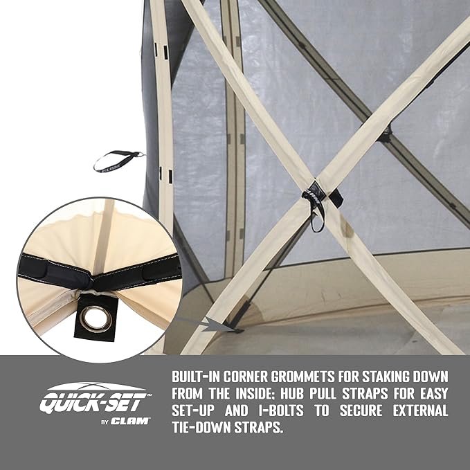 CLAM Pop Up Screen Tent, Outdoor Camping Gazebo Canopy, Escape, 11.5', Tan