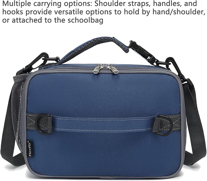 FlowFly Kids Lunch Bag, Durable Insulated School Lunch Box with Shoulder Strap and Bottle Holder, Water-resistant Thermal Small Lunch Cooler Tote for Teen Boys & Girls,Cyan