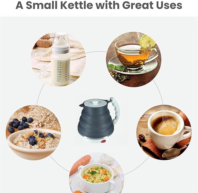 Travel Electric Kettle Small, Collpasible Electric Kettle, Portable Tea Kettle + Paperless Collapsible Pour Over Coffee Dripper, Travel Pour Over Coffee Maker Camping Single Cup (Black)