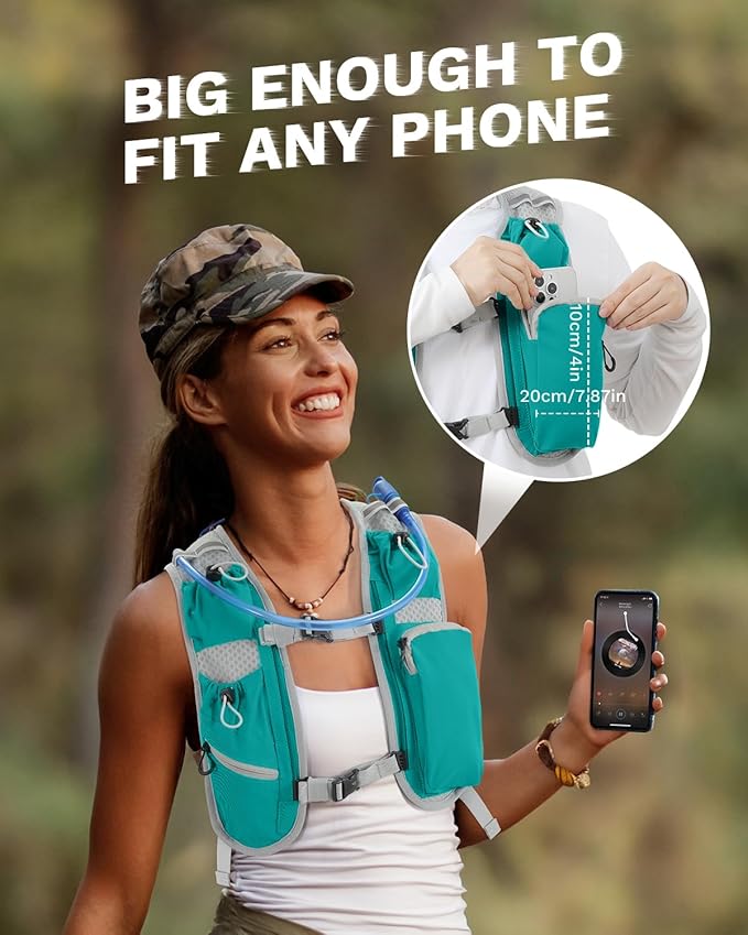 Running Vest for Women and Men, Hydration Backpack for Runners, Trail, Hiking, Biking and Walking, with Front Phone Holder, Adjustable Chest and Waist Strap