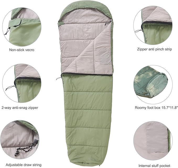 Lightweight Mummy Sleeping Bag 2.87lbs, Backpacking Sleeping Bag 42℉-55℉, Nylon Shell and Lining, Compact, Ultralight Sleeping Bag for Backpacking Camping Hiking