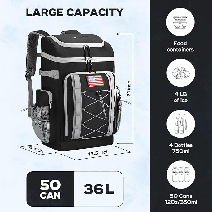 Maelstrom Backpack Cooler,Soft Lightweight Leakproof Cooler Backpack,50 Can Insulated Cooler Bag,Keeps 50 Cans Hot/Cold for Up to 16 Hours,Waterproof Lunch Bag for Men Women-Black