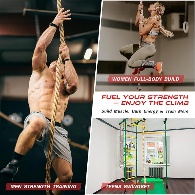 Climbing Rope Gym Workout - 1.5 Inch Diameter 10FT 15FT 20FT 25FT 30FT 35FT Heavy Duty Jute Thick Ropes for Adults Strength Training Outdoor Tree Swing Indoor Home Fitness Exercise